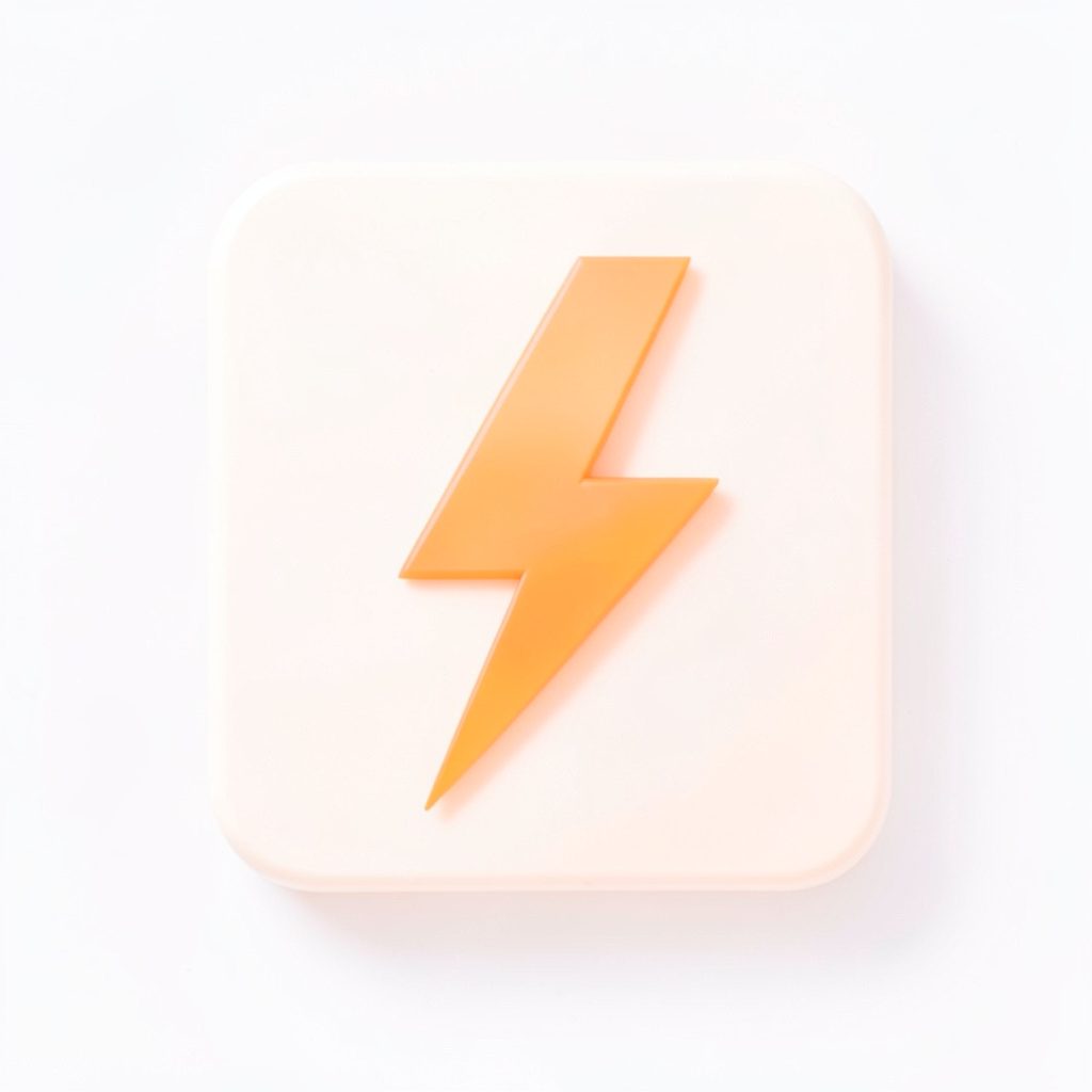 Bright, airy high-key photograph of a soft glowing lightning icon in pale orange and white tones