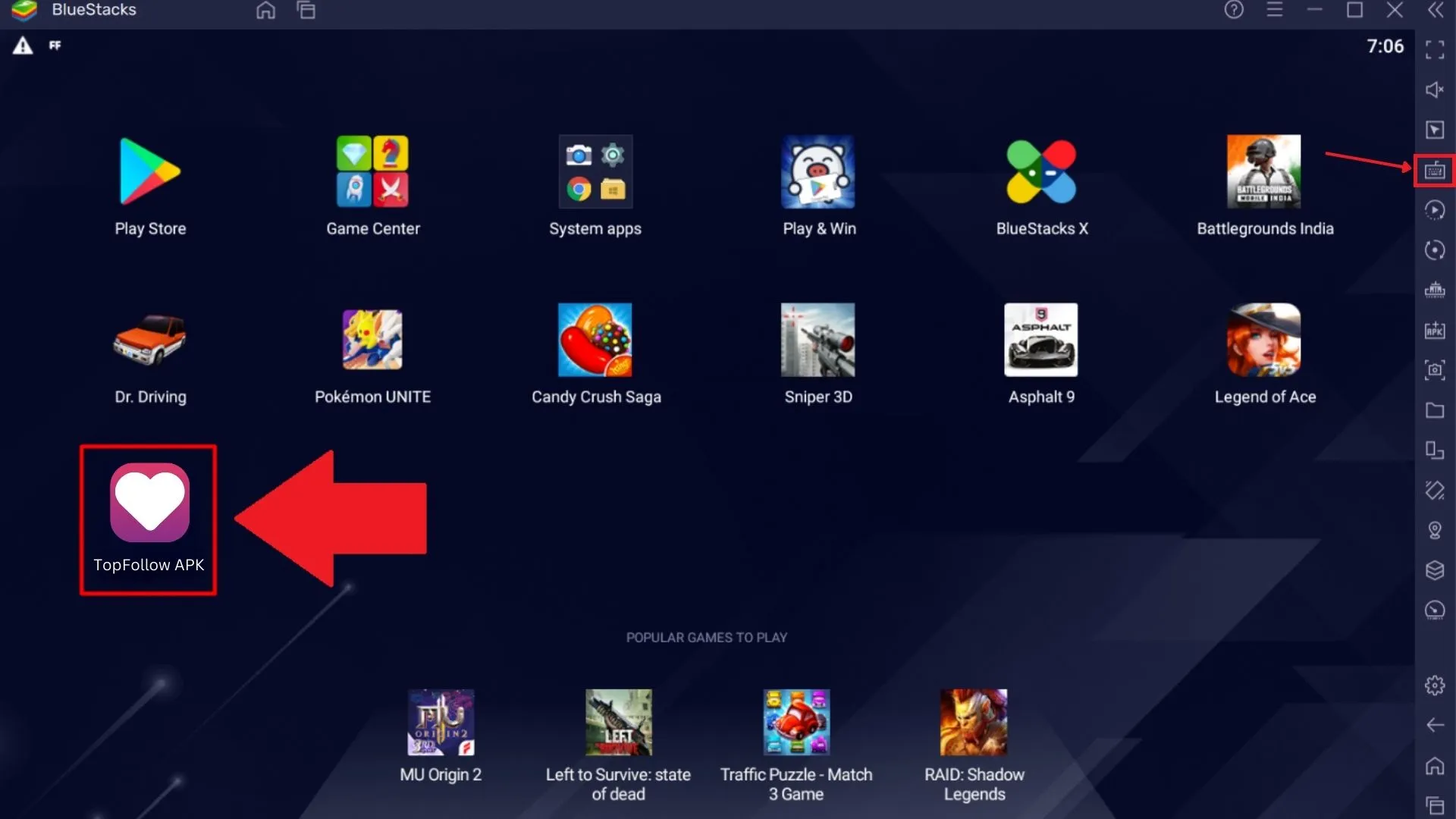 TopFollow on BlueStacks Emulator Screen