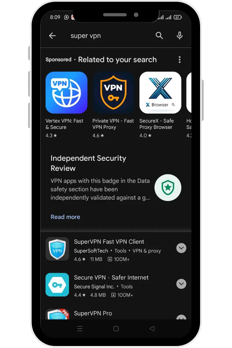 Search Super VPN on Play Store