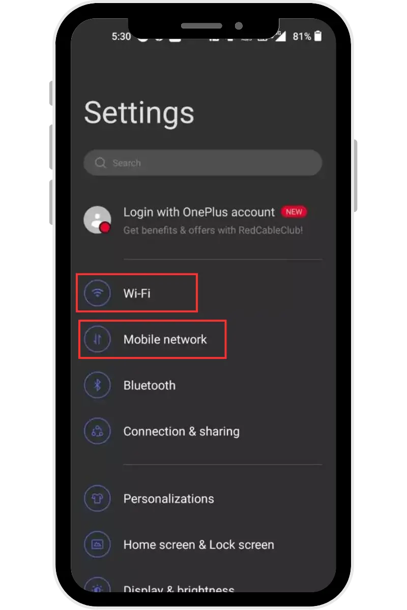 Wifi and Mobile Data Settings